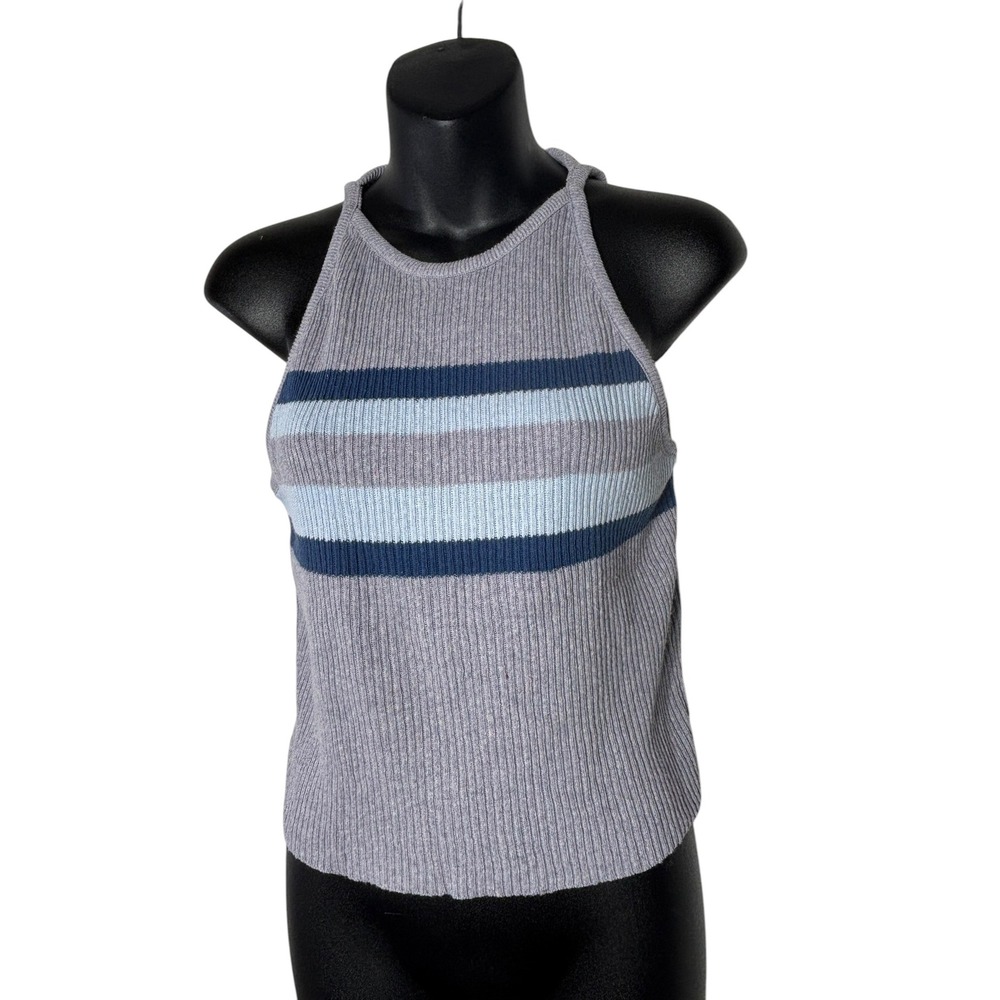 Anchor blue vintage xl ribbed knit halter tank top striped preppy classic